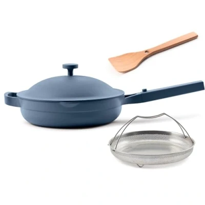 Image of Our Place Always Pan 2.0 Nonstick 26.7 cm Toxin Free Ceramic Cookware Versatile Frying Pan, Skillet, Saute Stainless Steel Handle Oven Safe Lightweight Aluminum Body Blue Salt