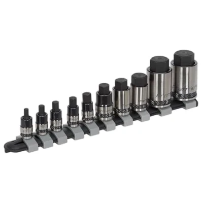 Image of Sealey Premier Hex Socket Bit Set 10pc Stubby 1/4&quot;, 3/8&quot; &amp; 1/2&quot;Sq Drive Black Series