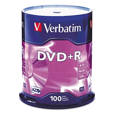 Image of Verbatim 4.7GB up to16x Branded Recordable Disc DVD+R 100 Spindle 95098