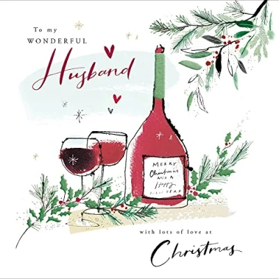 Image of My Wonderful Husband Xmas Wine Festive Christmas Card Greeting Cards 496486