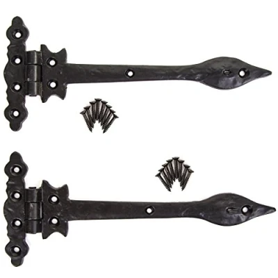 Image of Pair of Black Antique Tee Door Hinges 290mm/11.5&quot; Cast Iron T Vintage Traditional