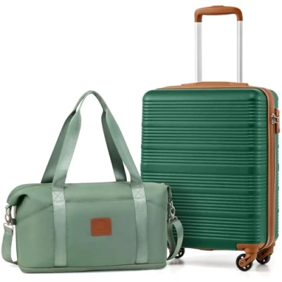 Image of COOLIFE Cabin Suitcase 55x40x20cm and Bag 25L(45x36x20cm) Set for EasyJet Airlines Carry on Hand Luggage Hard Shell Lightweight with TSA Lock (Dark Green, 2pcs)