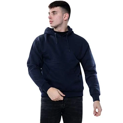 Image of True Face Mens Hoodie Pullover Classic Hooded Top Plain Ribbed Cuff Long Sleeve Sweatshirt Pull Over Hoody Navy 2, Medium