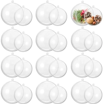 Image of THE TWIDDLERS 24 Pack Clear Plastic Baubles Includes 12 x 8cm and 10cm Fillable Ornaments DIY Transparent Christmas Decorations Hanging Balls