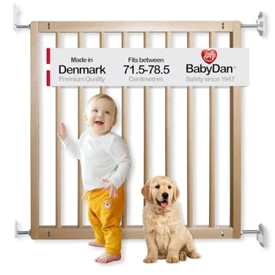 Image of BabyDan No Trip, Covers openings between 71.5 78.5 cm/28.2 30.9 inches, Basic Stair Gate/Baby Gate/Safety Gate, Wood, Made in Denmark (Pet Gate/Dog gate)