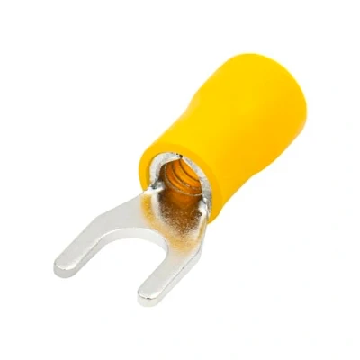 Image of Heschen Fork Insulated Wire Connector Electrical Crimp Terminal SV5.5 5 Stud size #10 for 4 6mm² (12 10 AWG) Yellow 100Pack