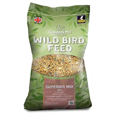 Image of Copdock Mill Wild Bird Seed Superior Mix 20kg All Year Round Seeds for Small Garden Birds 100% Natural Nutritional Feed with Black Sunflower and Nyjer