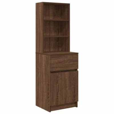 Image of vidaXL bedside cabinet engineered wood nightstand with 2 shelves and 1 drawer brown oak, 39x35x125 cm bedroom/living room