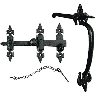 Image of Fleur De LYS Lockable Privacy Suffolk Thumb Latch Door Handle Black Antique