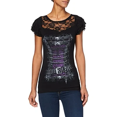 Image of Spiral Waisted Corset Lace Layered Cap Sleeve Top Black M