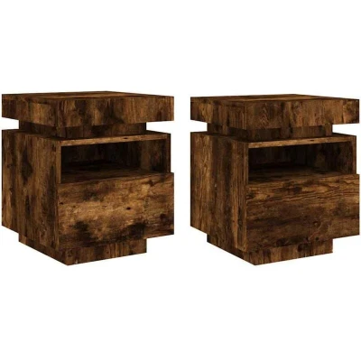 Image of vidaXL Bedside Cabinets with LED Lights 2 pcs Smoked Oak 40x39x48.5 cm