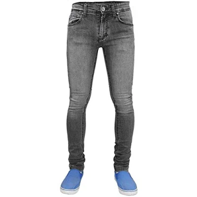 Image of True Face Mens Jeans Skinny Denim Pants Stretch Fit Trouser Zip Fly Elasticated Cotton Bottoms Casual Wear 5 Pockets TF021 Grey Waist 34L (34 Waist, 34 Inside Leg)
