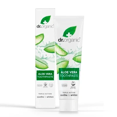 Image of Dr Organic Aloe Vera Toothpaste, Whitening, Natural, Vegan, Cruelty Free, Paraben &amp; SLS Organic, 100ml, Packaging may vary