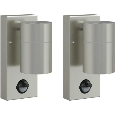 Image of vidaXL Outdoor Wall Lights with Sensor 2 pcs Silver Stainless Steel IP44