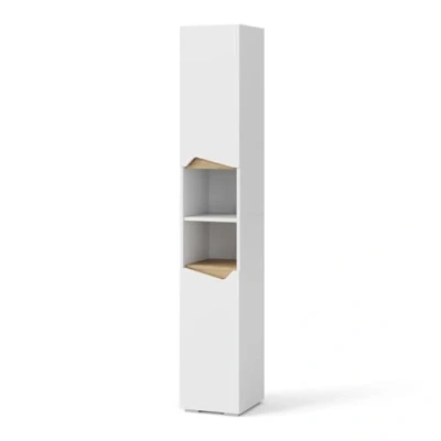 Image of Vicco Bathroom cabinet Marelle, White/Artisan oak, 30 x 180 cm with doors, and open compartments