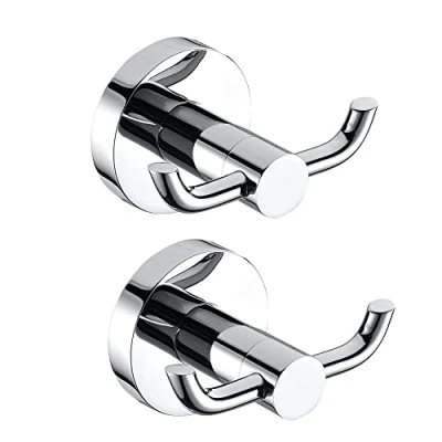 Image of NIHUIFDPY 2pcs Stainless Steel Towel Holder Hooks, Brass Chrome Double Screw Fixed Door Bathroom Toilet Hat Clothes Wall Hanger (2pcs Round)