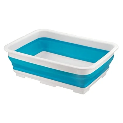 Image of HOMESHOPA Rectangular Collapsible Washing Up Bowl, 10 Litre Foldable Basin, Compact Storage, Space Saving, Kitchen Sink Portable for Outdoor Camping Caravans (Blue)