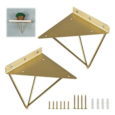 Image of Pxzybd 2 Pcs Shelf Brackets, Wall mounted Floating Supports, Hairpin Heavy Duty Metal Shelving Brackets for Shelves Decorative, Gold, With Mounting Screws,Gold 10cm(3.9in)