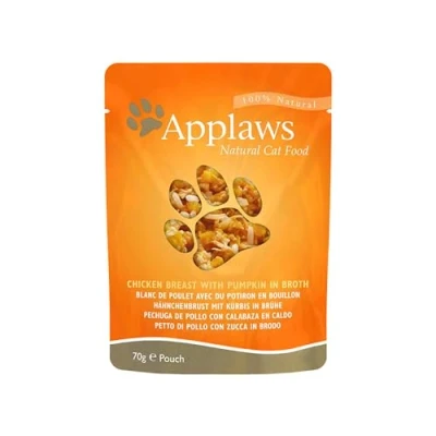 Image of Applaws 100% Natural Wet Cat Food, Chicken Breast and Pumpkin in Broth 70g Pouch, 12x70g Pouches