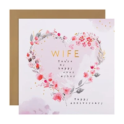 Image of Hallmark Anniversary Card for Wife Contemporary Floral Heart Design