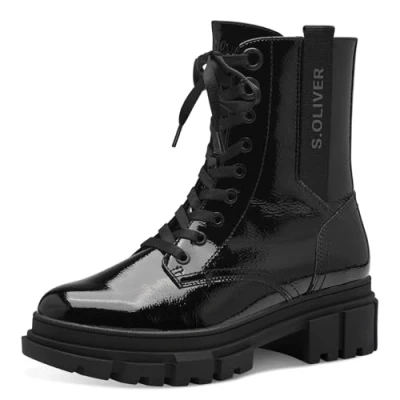 Image of s.Oliver Women&#039;s Lace Boot Flat 5 25221 43 Ankle, Black (Black Patent), 4.5 UK