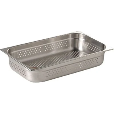 Image of Vogue Stainless Steel Perforated 1/1 Gastronorm Tray 28 Litre / Depth: 200 mm, Silver Fridge, Freezer, Blast Chiller &amp; Oven Safe, K843