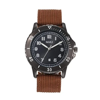 Image of JewelryWe Mens Military Watch Nylon Strap Analog Quartz Calendar Luminous Wristwatch Cool Business Casual Dress Watch, for Fathers Day