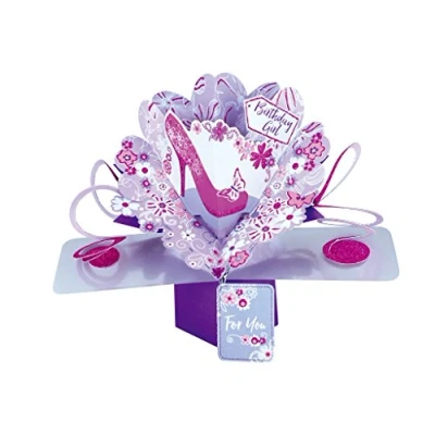 Image of Second Nature &#039;Birthday Girl&#039; Pink Shoe &amp; Flowers Pop Up Greeting Card POP140