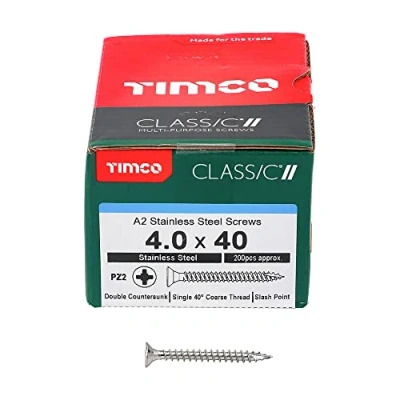 Image of TIMCO Classic Multi Purpose Screws 4.0 x 40 A2 Stainless Steel Box of 200