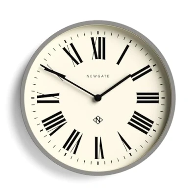 Image of NEWGATE® Number Three Italian Wall Clock Round Kitchen Clocks for Living Room Office Contemporary Case Roman Numeral Dial Station (Posh Grey)