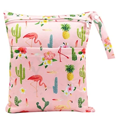 Image of FenFang Wet Bag, Cloth Nappy Bags Produce Dry Suit Bag Storage Organiser, Waterproof Washable Reusable Large Double Zipper for Baby Diapers Daycare Travel Beach Pool Gym (Pink)