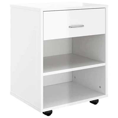 Image of vidaXL Rolling Cabinet High Gloss White 46x36x59 cm Engineered Wood