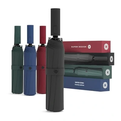 Image of Sapor Design Premium Umbrella with Lotus Effect, Stormproof, Windproof, Automatic Open Close, Elegant and Umbrella, Stylish Pocket (Umbrella), Iconic, Green Säulengriff
