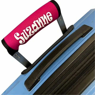 Image of Luggage Handle Wrap/Cover for Suitcase/bags Grip/Case Identifier perfect travel Neoprene Wrap printed with name Tag (Pink, Twin Pack)