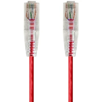 Image of Monoprice Cat6 14ft Red Component Level Patch Cable UTP 28AWG 550MHz Pure Bare Copper Snagless RJ45 SlimRun Series Ethernet