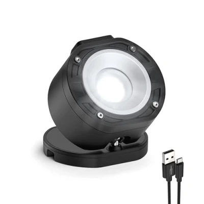 Image of ANSMANN Professional Work Spotlight FL1100R with 10W COB LED, Rechargeable, 360 Rotating Ball Joint/Work Light Magnets and Hanging Hooks for Crafts, Construction Sites, Workshops, etc. Black