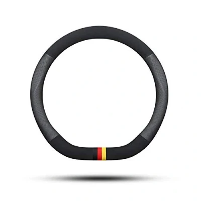 Image of Ergocar Car Steering Wheel Cover Non slip Protector Sport D shape Microfiber Leather &amp; PU Universal For Diameter 38cm (15&quot;) (D Black StripeG)