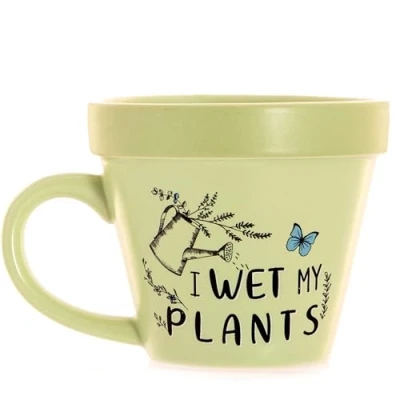 Image of Boxer Gifts &#039;Wet My Plants&#039; Novelty Plant Pot Mug Funny Gardening for Women &amp; Men Garden and Houseplant Gift Gardeners On Birthdays Secret Santa Christmas, Green