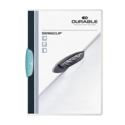 Image of Durable A4 SwingClip Crystal Folder Polypropylene Capacity 30 Sheets, Light Blue, Pack of 25