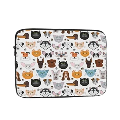 Image of Cartoon Cat And Dog Printed Laptop Sleeve For 15 Inch Laptop, Shockproof Oxford Fabric Protective Case Bag