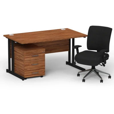 Image of Impulse 1400 Black Cant Desk Walnut + 3 Dr Mobile Ped &amp; Chiro