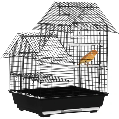Image of PawHut Metal Bird Cage W/Plastic Perch, Food Container, Swing Ring, Handle Black