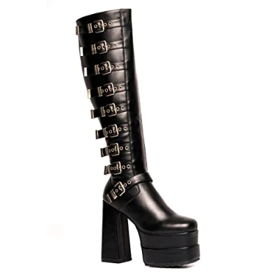 Image of LAMODA Women&#039;s Front Row Knee High Boot, Black Pu, 8 UK