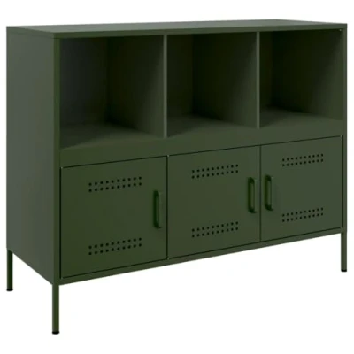 Image of vidaXL Sideboard Olive Green Cold rolled Steel Buffet Cabinet Industrial Style Storage Unit for Living Room/Bedroom 100.5x39x79 cm