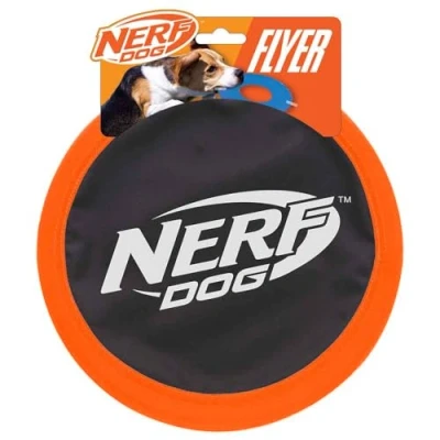 Image of Nerf Dog Zone Flyer Toy, Frisbee, Lightweight, Durable and Water Resistant, Great for Beach Pool, 10.5 inch Diameter, Medium/Large Breeds, Single Unit, Orange/Black