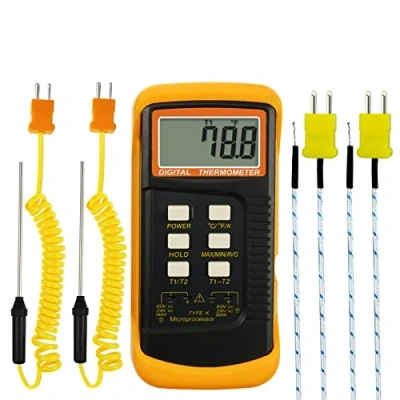 Image of DANOPLUS High Accuracy Digital K Type Thermocouple Thermometer ( 50 1300C) with Dual Channels 4 Probes (Wired &amp; Stainless Steel) Handheld Temperature Kelvin Scale Meter Tester