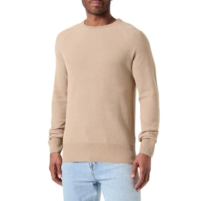 Image of JACK &amp; JONES Men&#039;s Jcomaze Knit Crew Neck Jumper, Crockery, M
