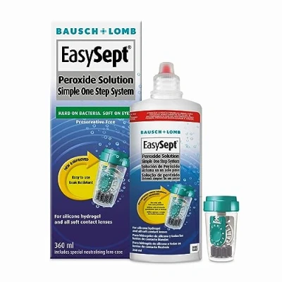 Image of EasySept Peroxide Solution, 360ml Contact Lens Solution with a simple One Step System for Disinfection of Soft Lenses, Case Neutralising Disc Included, Suitable Sensitive Eyes