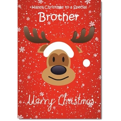 Image of doodlecards Brother Christmas Card Rudolph on Red Background Large A4 Size for with Plain Envelope