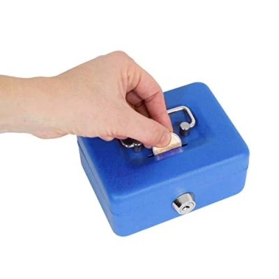 Image of ARREGUI Elegant C9005 Steel Cash Box Money 12.5 cm Wide Lockable Till with Slot Small Key Blue